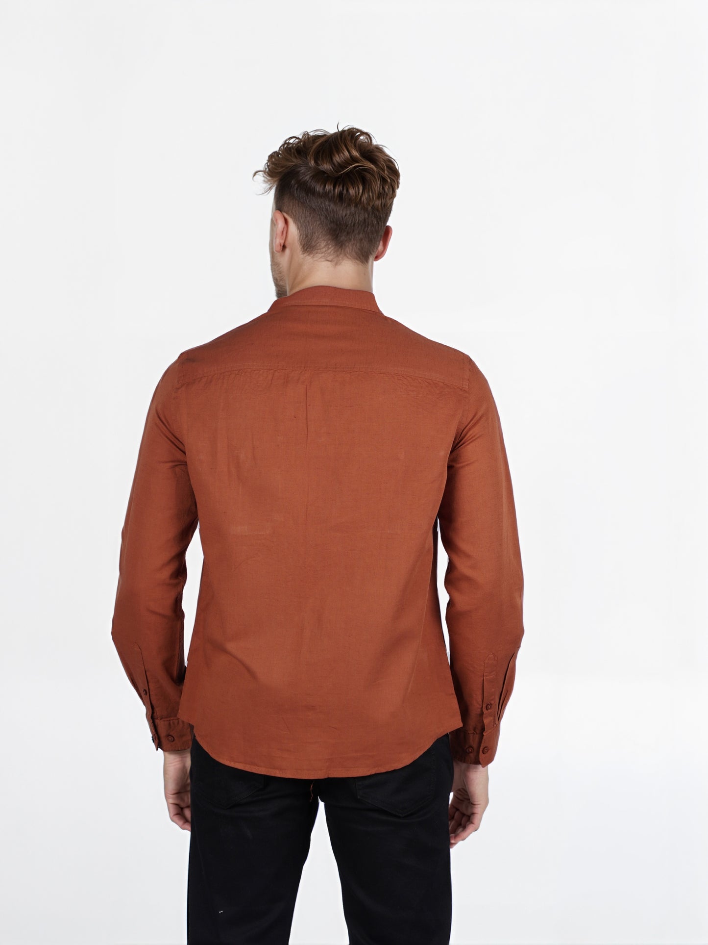 Celio* Solid Regular Fit Cotton-Linen Orange Shirt