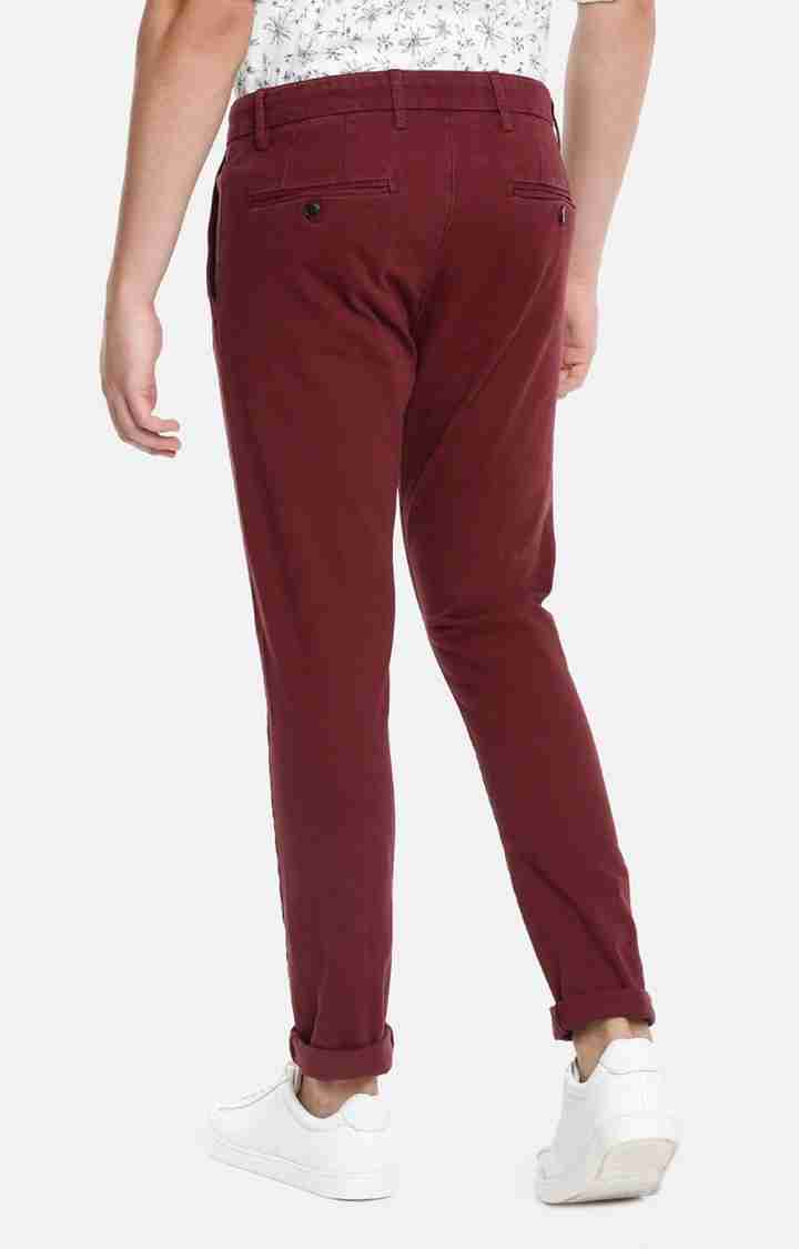 Celio* Cotton Regular Fit Maroon Trouser