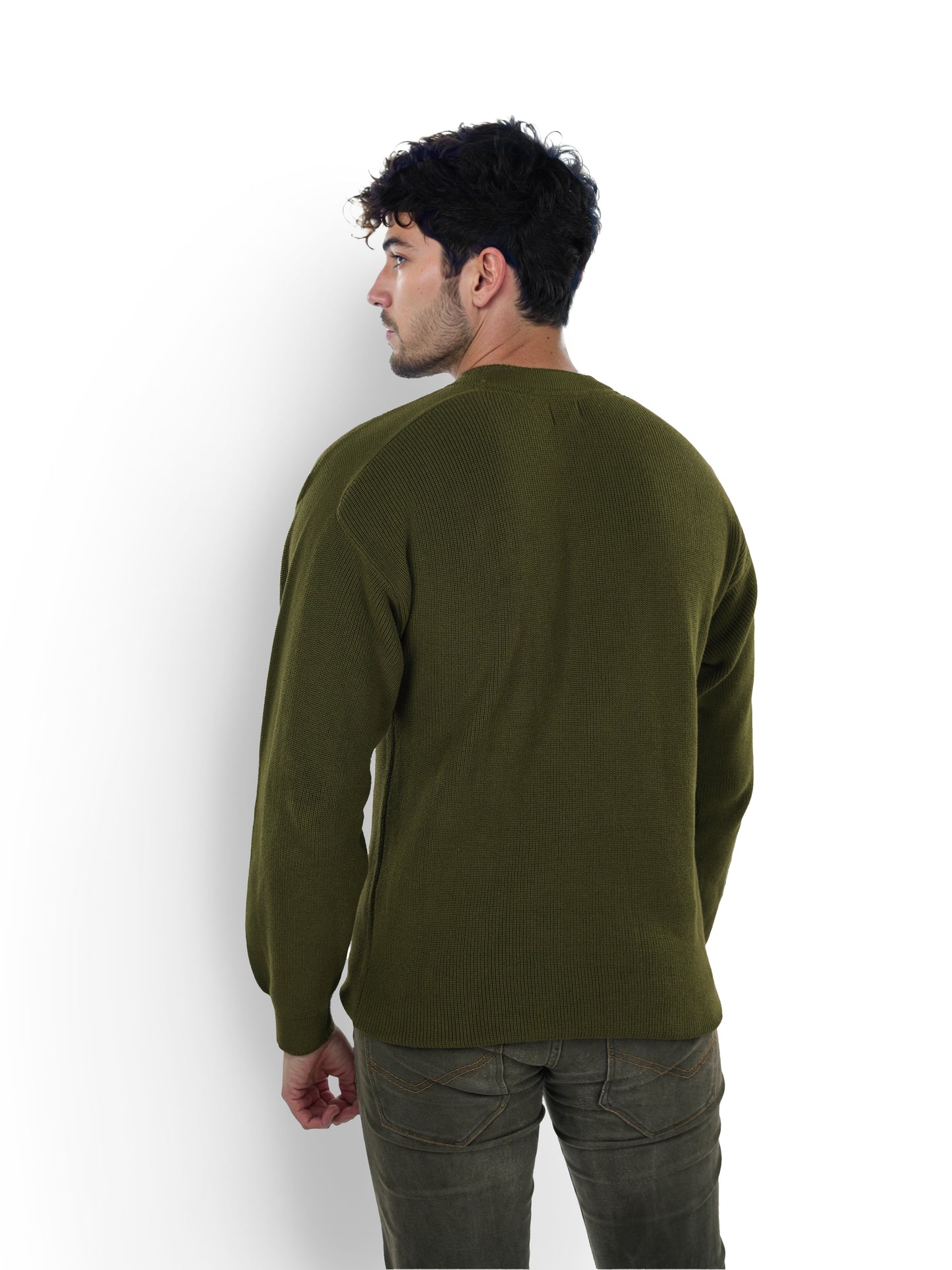 Celio* Solid Boxy Fit Cotton Green Sweater