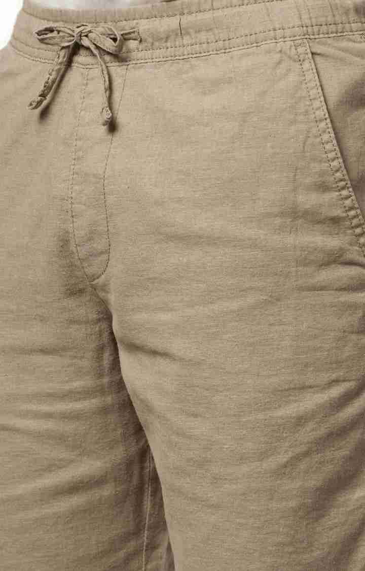 Celio* Cotton-Linen-Blend Regular Fit Khaki Shorts