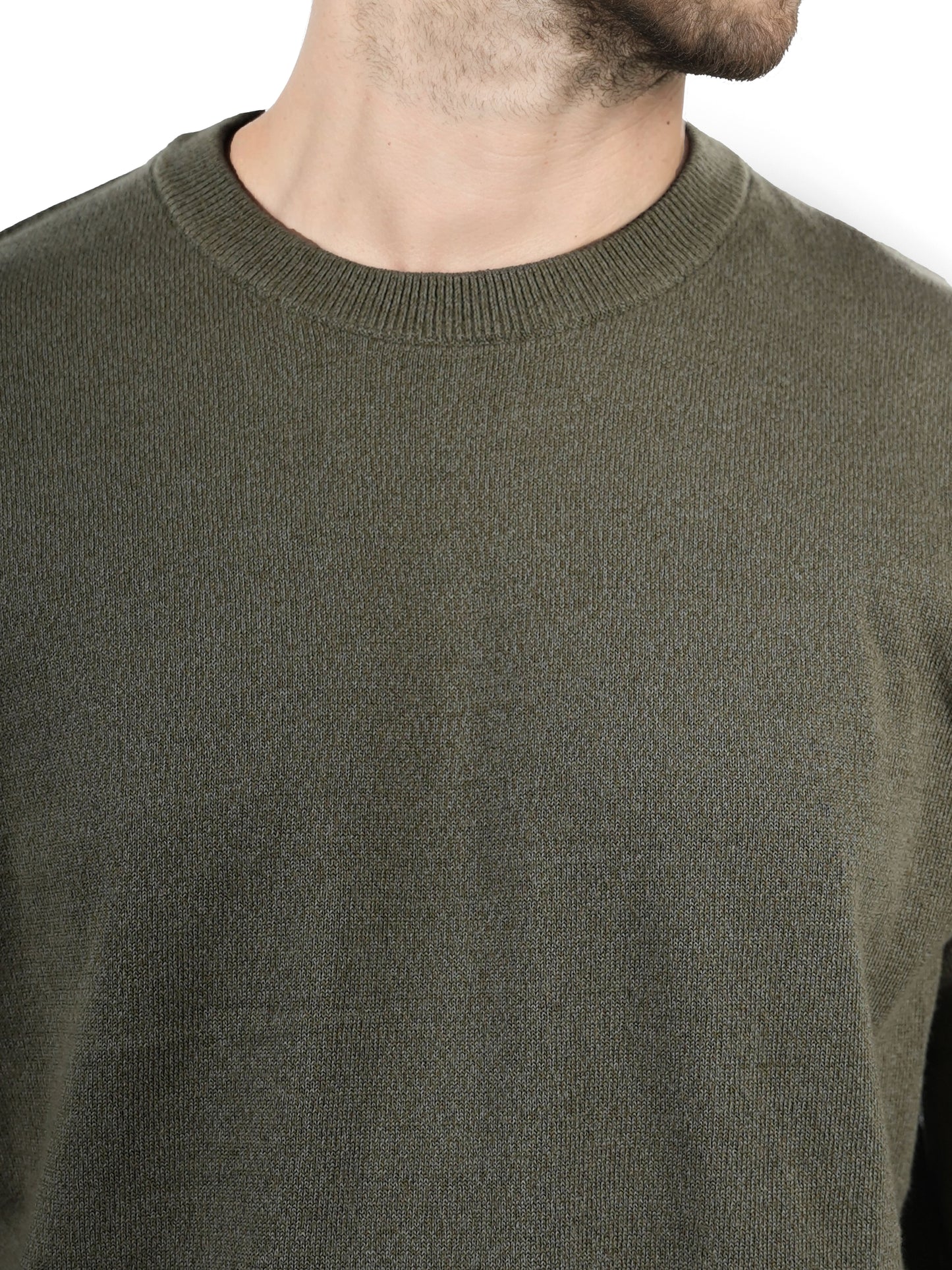 Celio* Solid Regular Fit Cotton Olive Sweater