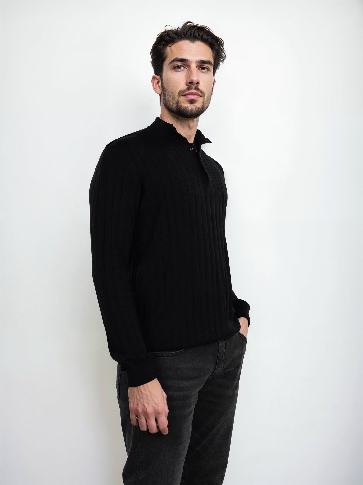 Celio* Striped Regular Fit Cotton Black Sweater