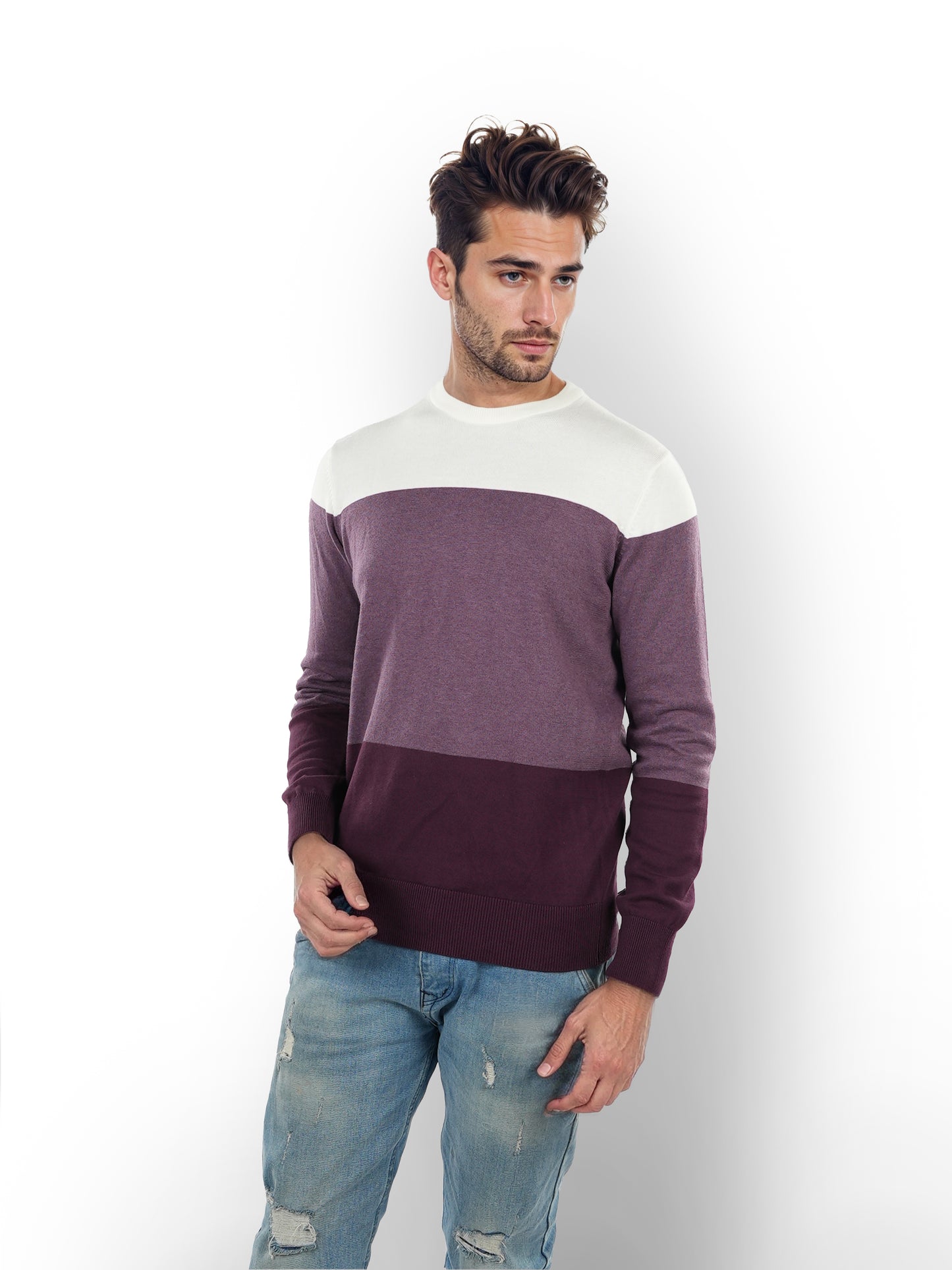 Celio* Colourblock Regular Fit Cotton Purple Sweater