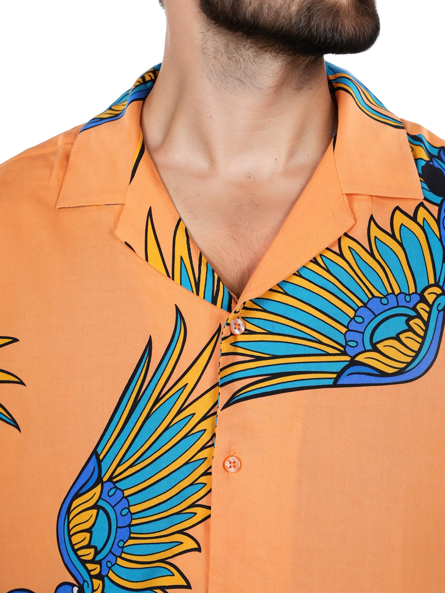 Celio* Printed Regular Fit Viscose Orange Shirt
