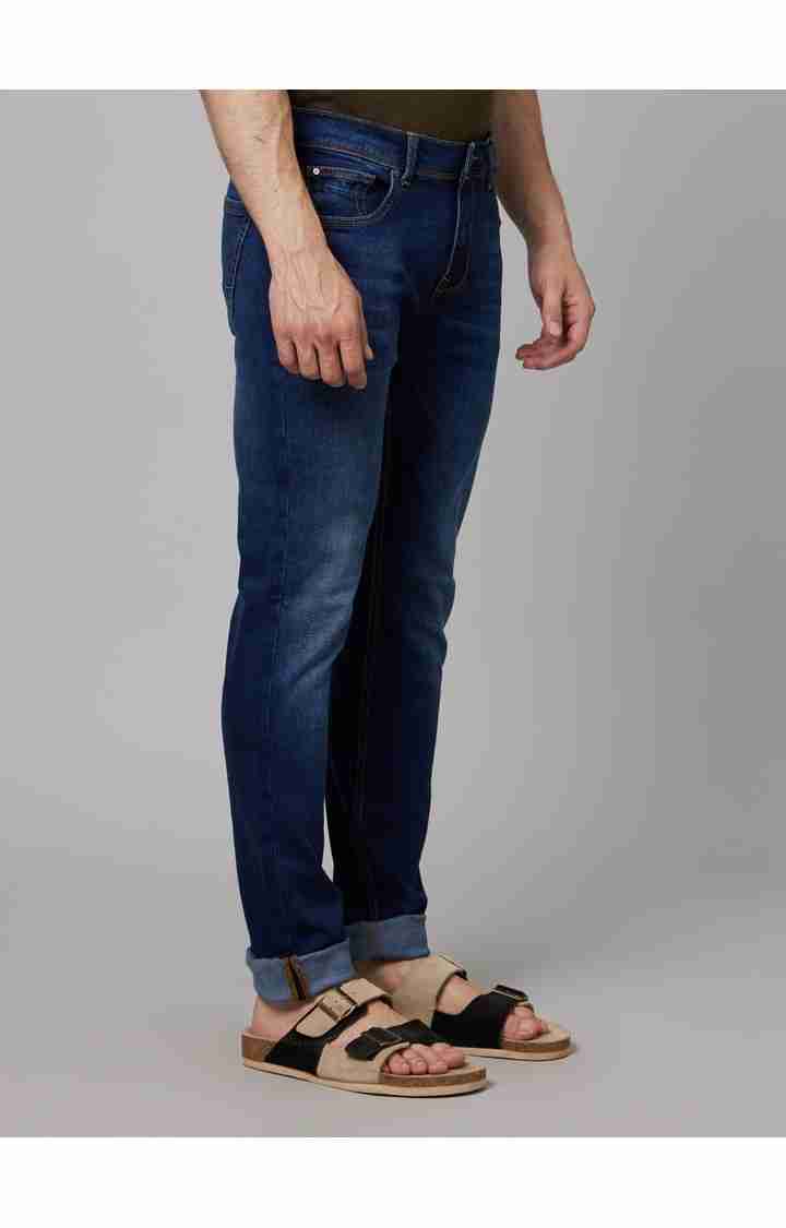 Celio* Cotton-Blend Slim Fit Navy Blue Jean