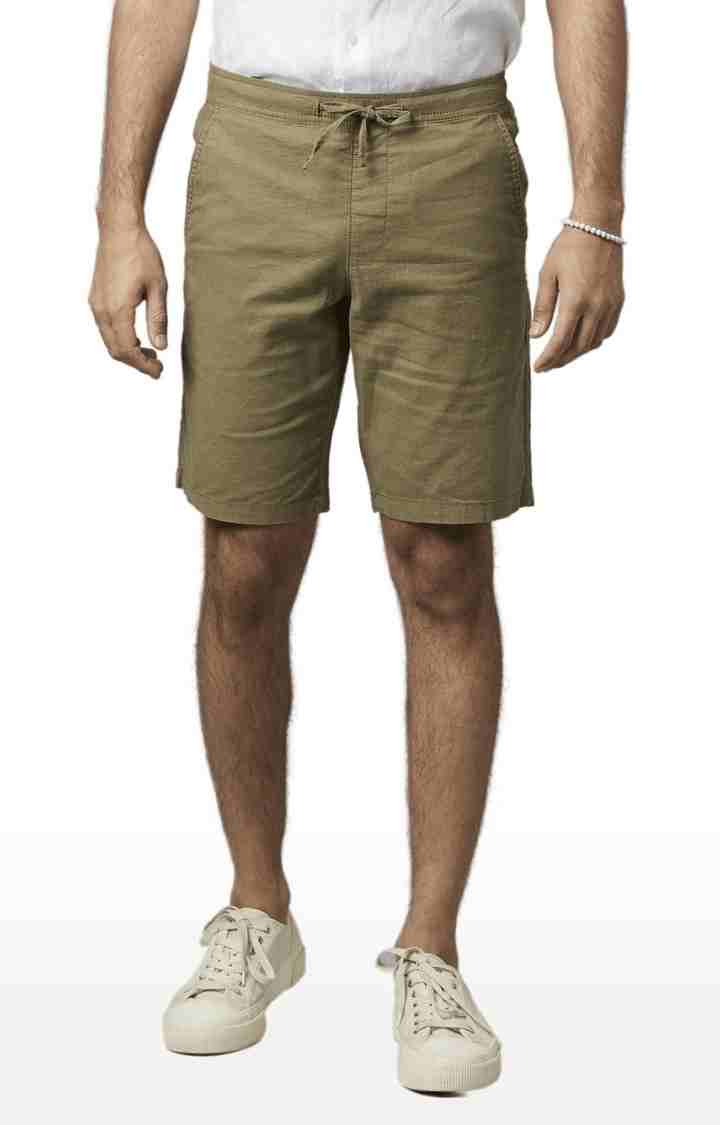 Buy Khaki Cotton Linen Blend Solid Shorts For Men Online Celio