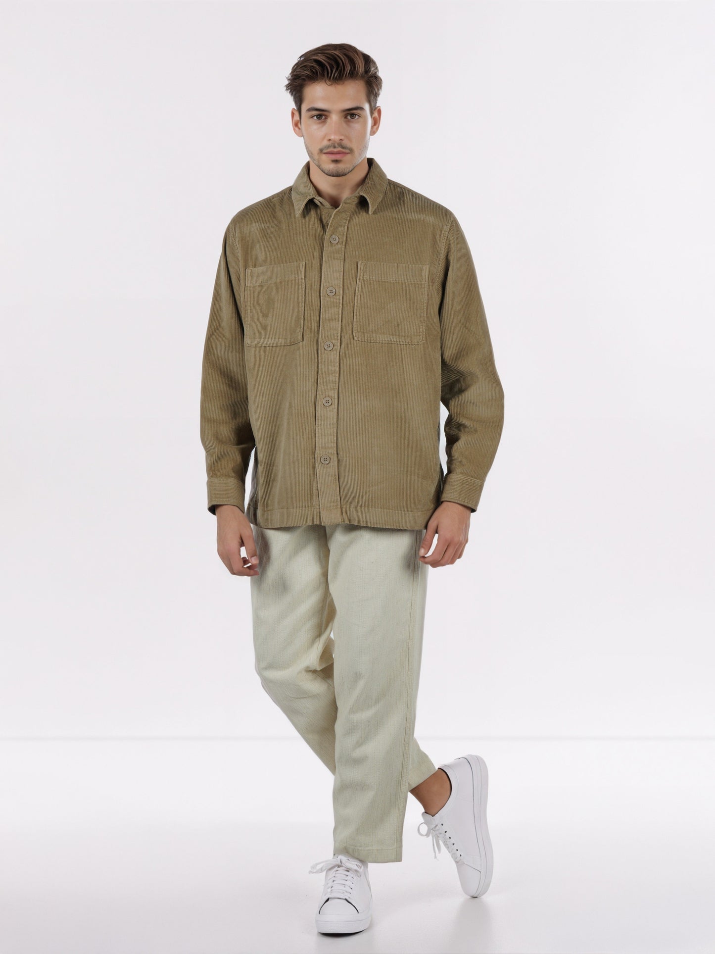 Celio* Men Olive Solid Overshirt Cotton Shirts