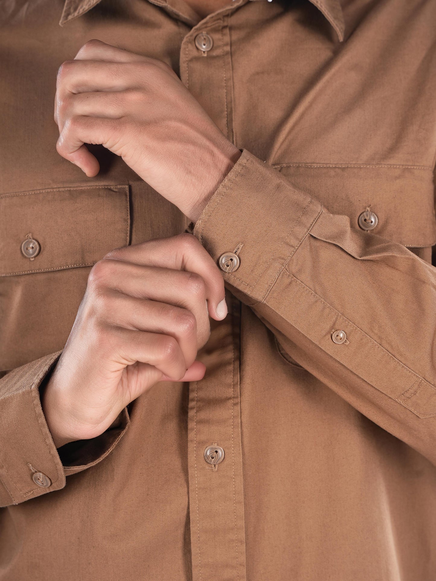 Celio* Solid Regular Fit Cotton Brown Shirt