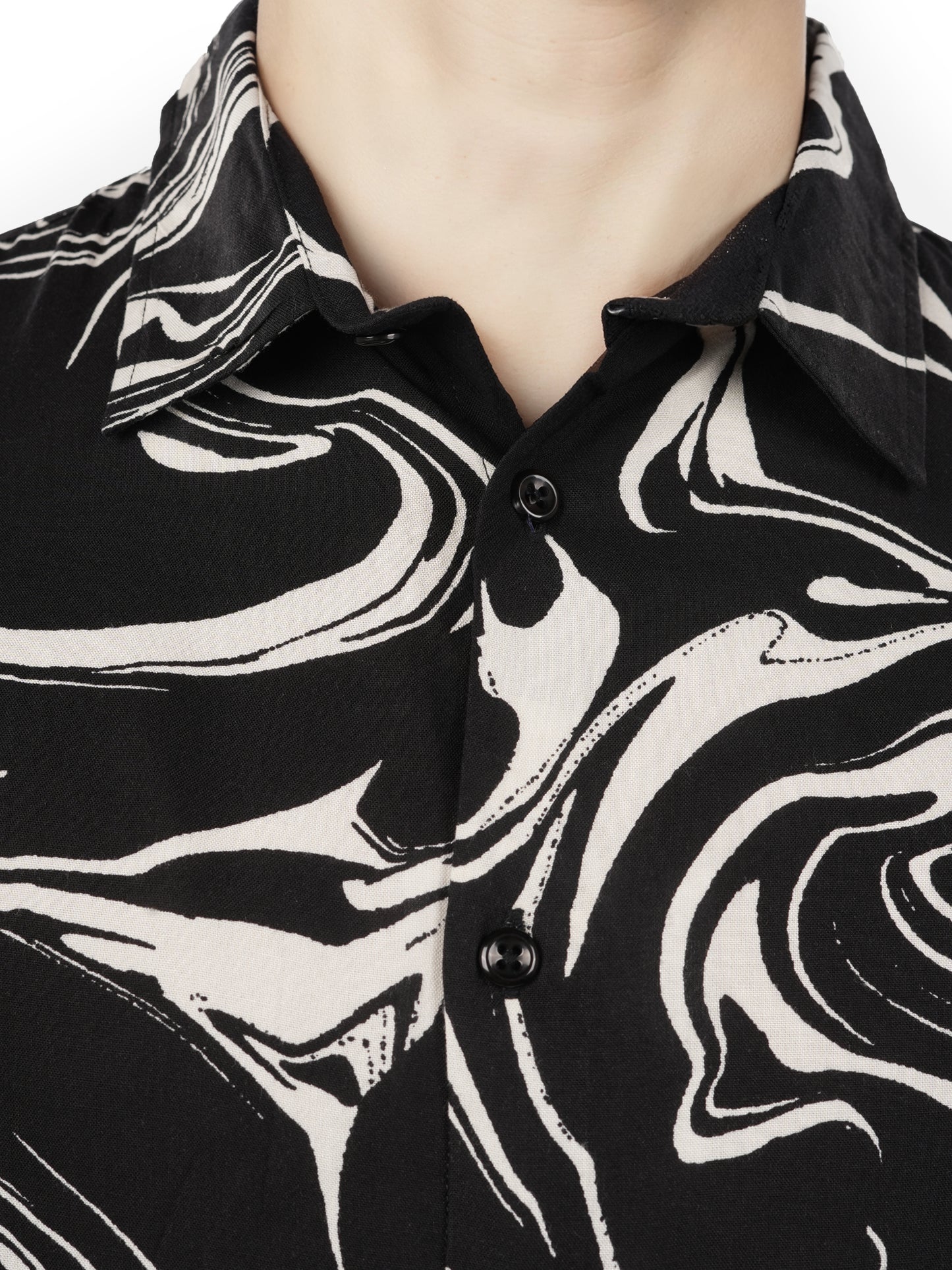 Celio* Printed Regular Fit Viscose Black Shirt