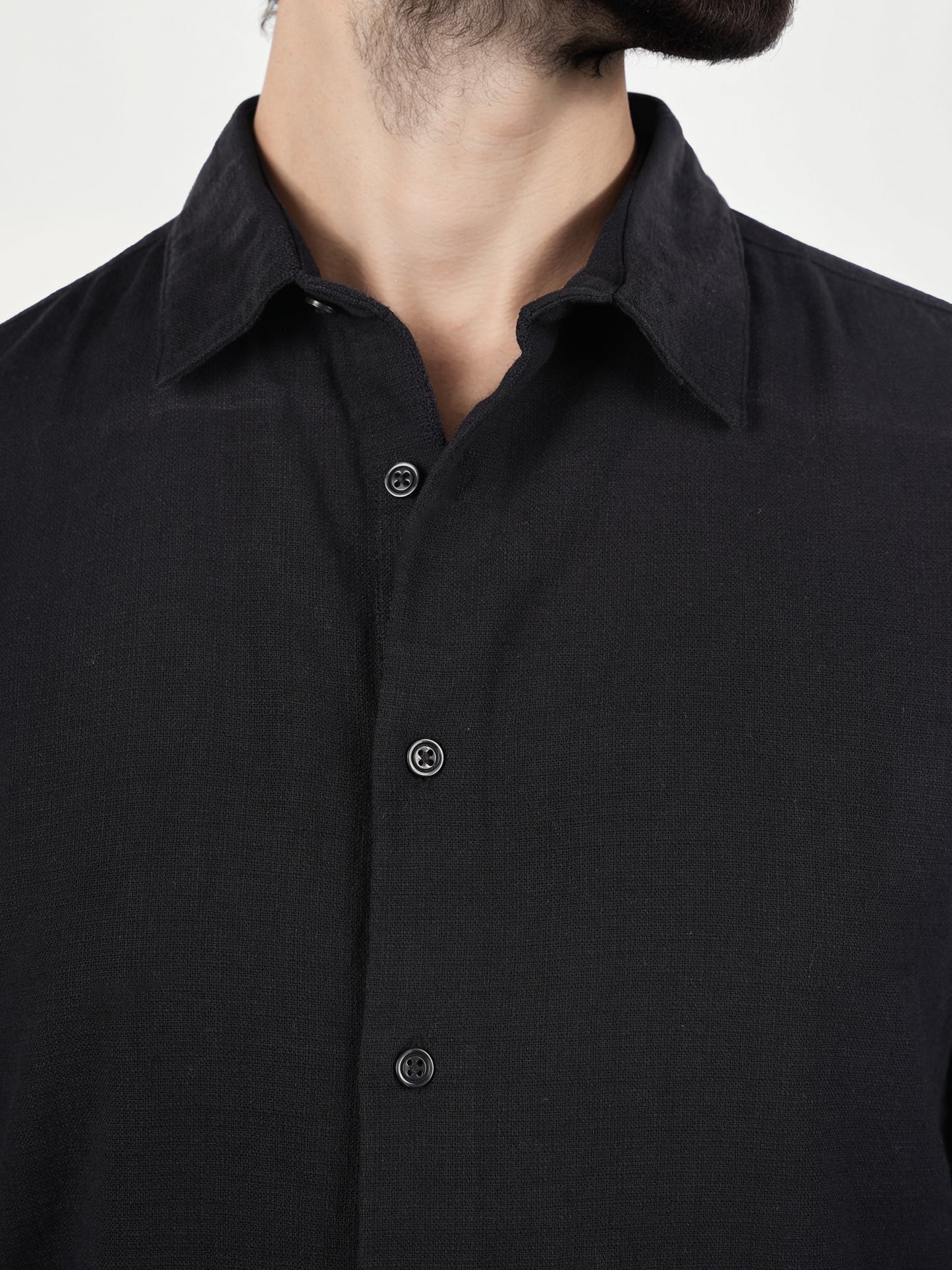 Celio* Solid Regular Fit Cotton Black Shirt