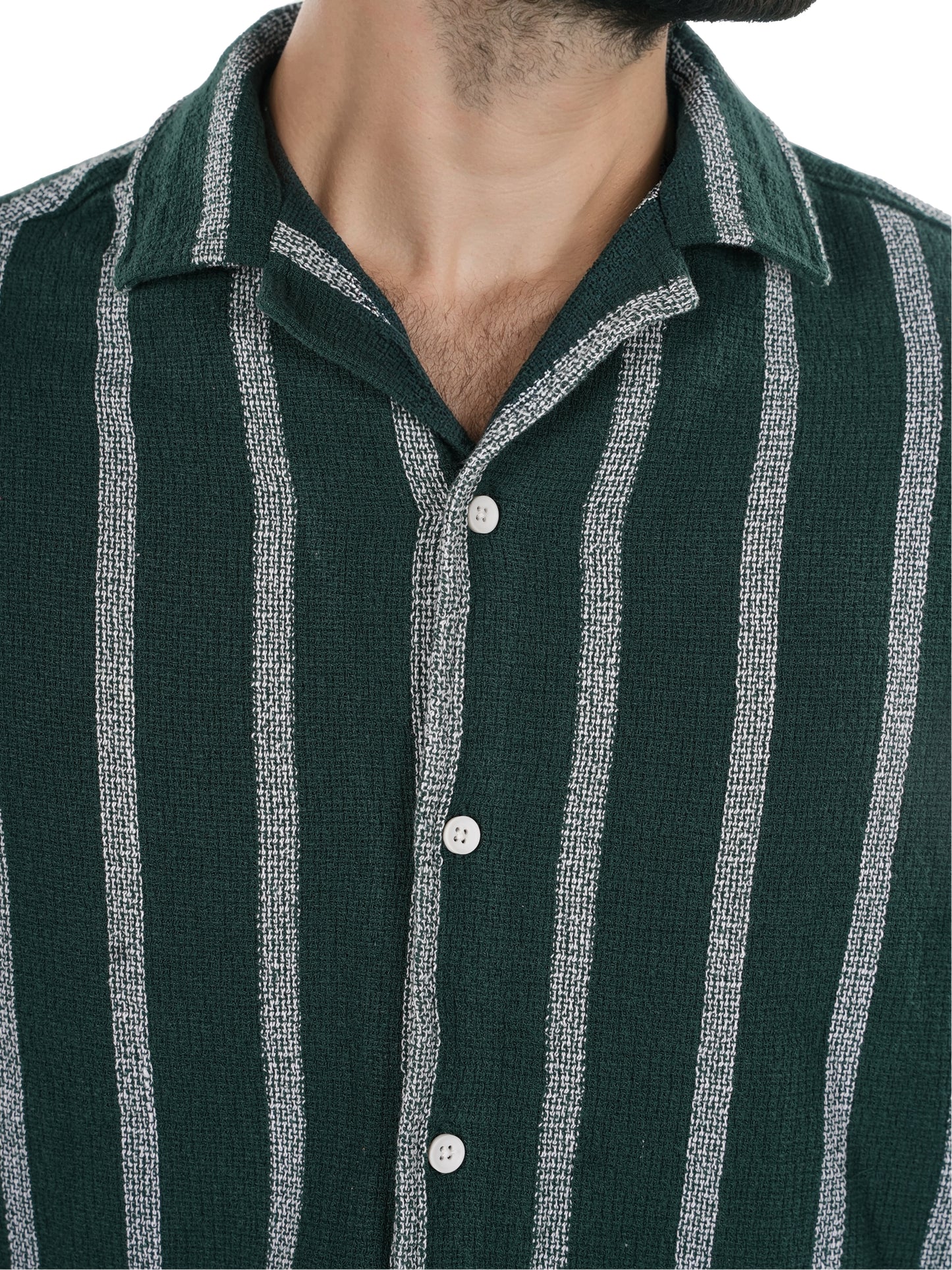 Celio* Striped Regular Fit Cotton Green Shirt