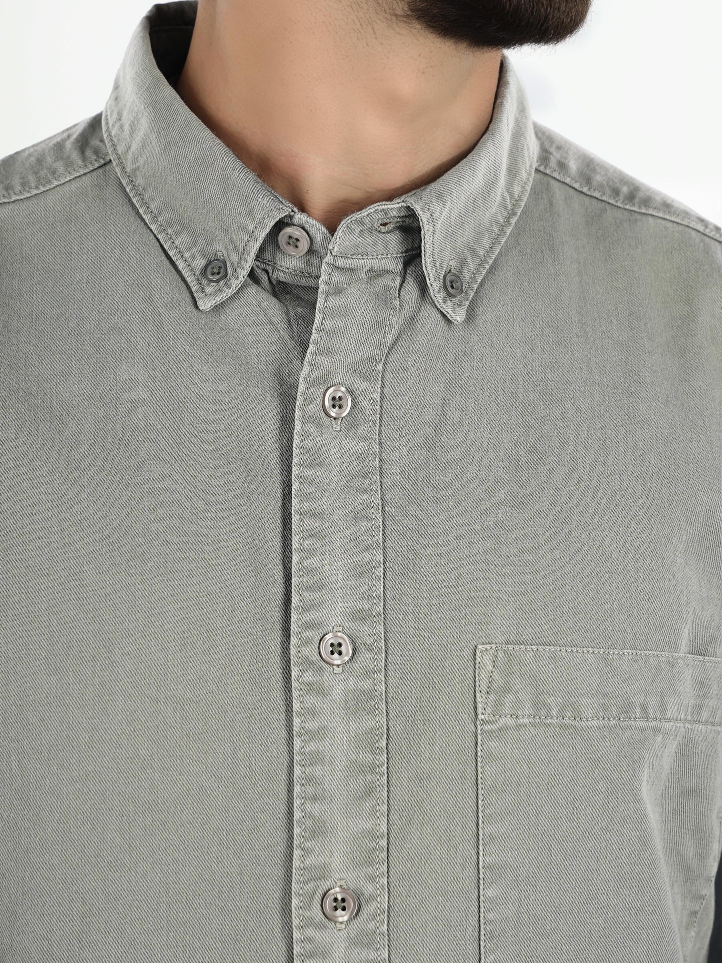 Celio* Solid Regular Fit Cotton Green Shirt