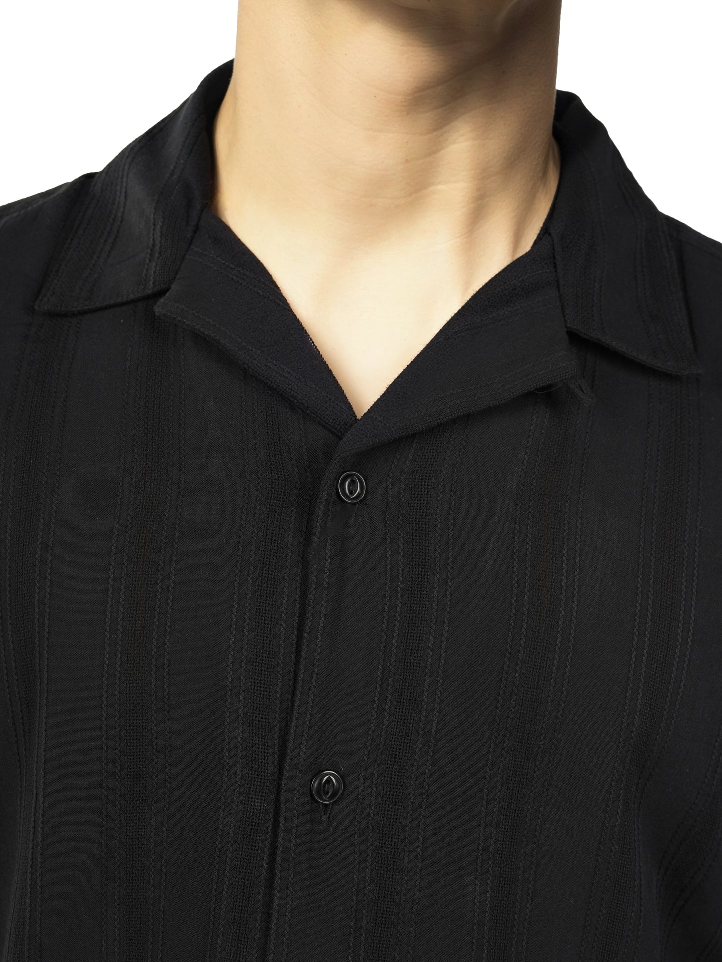 Celio* Striped Regular Fit Cotton Black Shirt