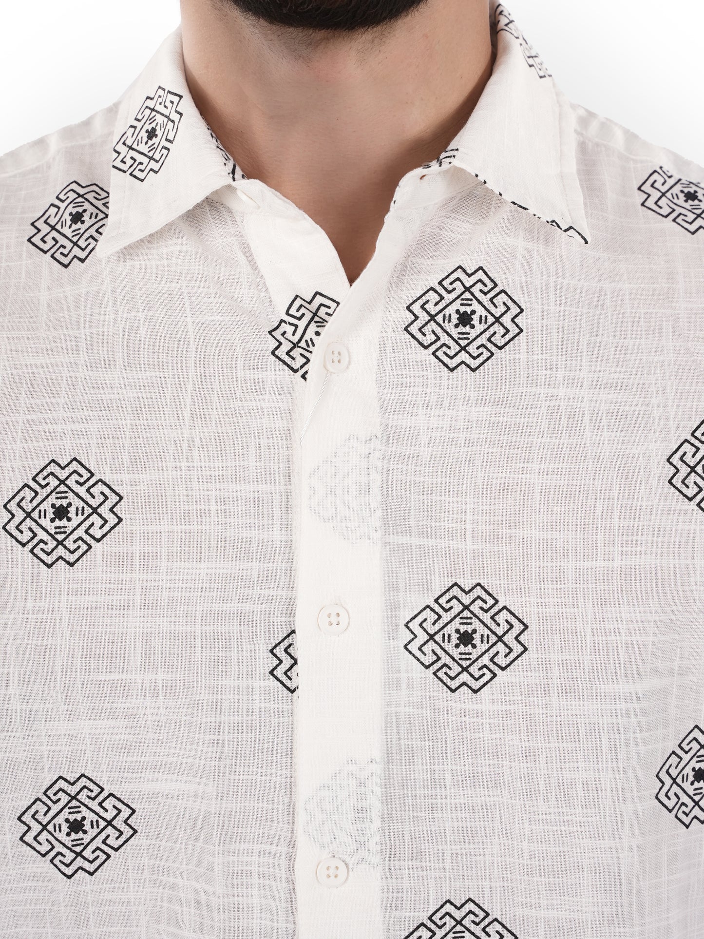Celio* Printed Regular Fit Cotton White Shirt