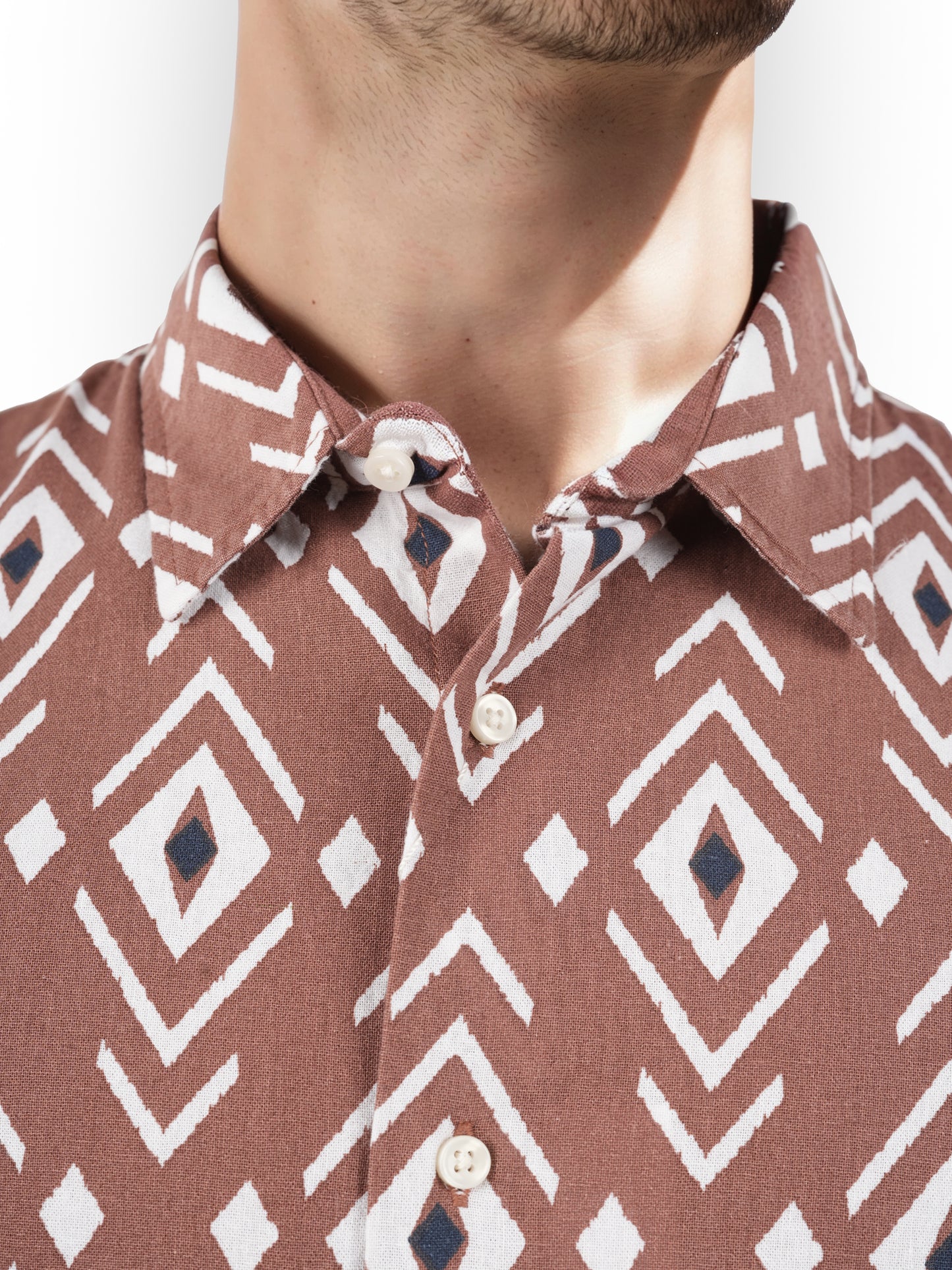 Celio* Printed Regular Fit Cotton Brown Shirt