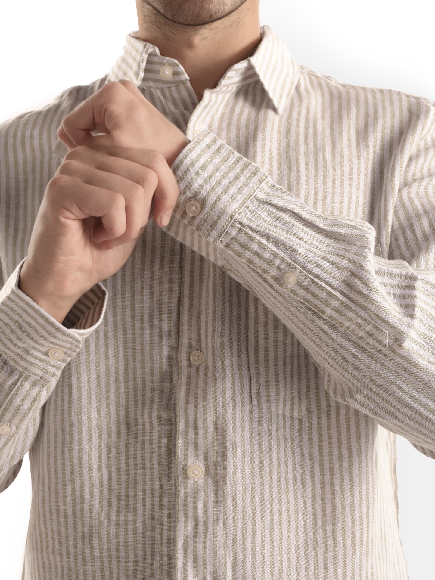 Celio* Striped Regular Fit Linen Light Blue Shirt