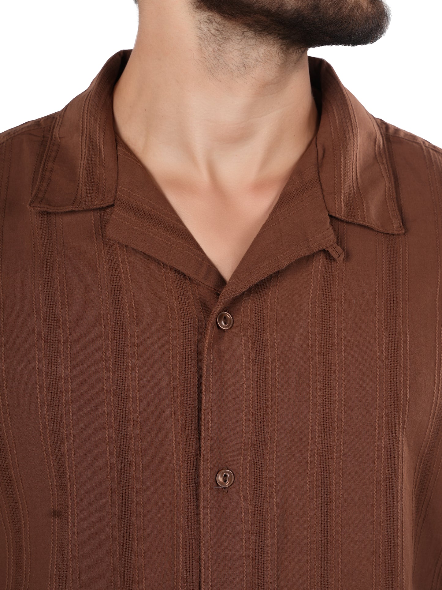 Celio* Striped Regular Fit Cotton Brown Shirt