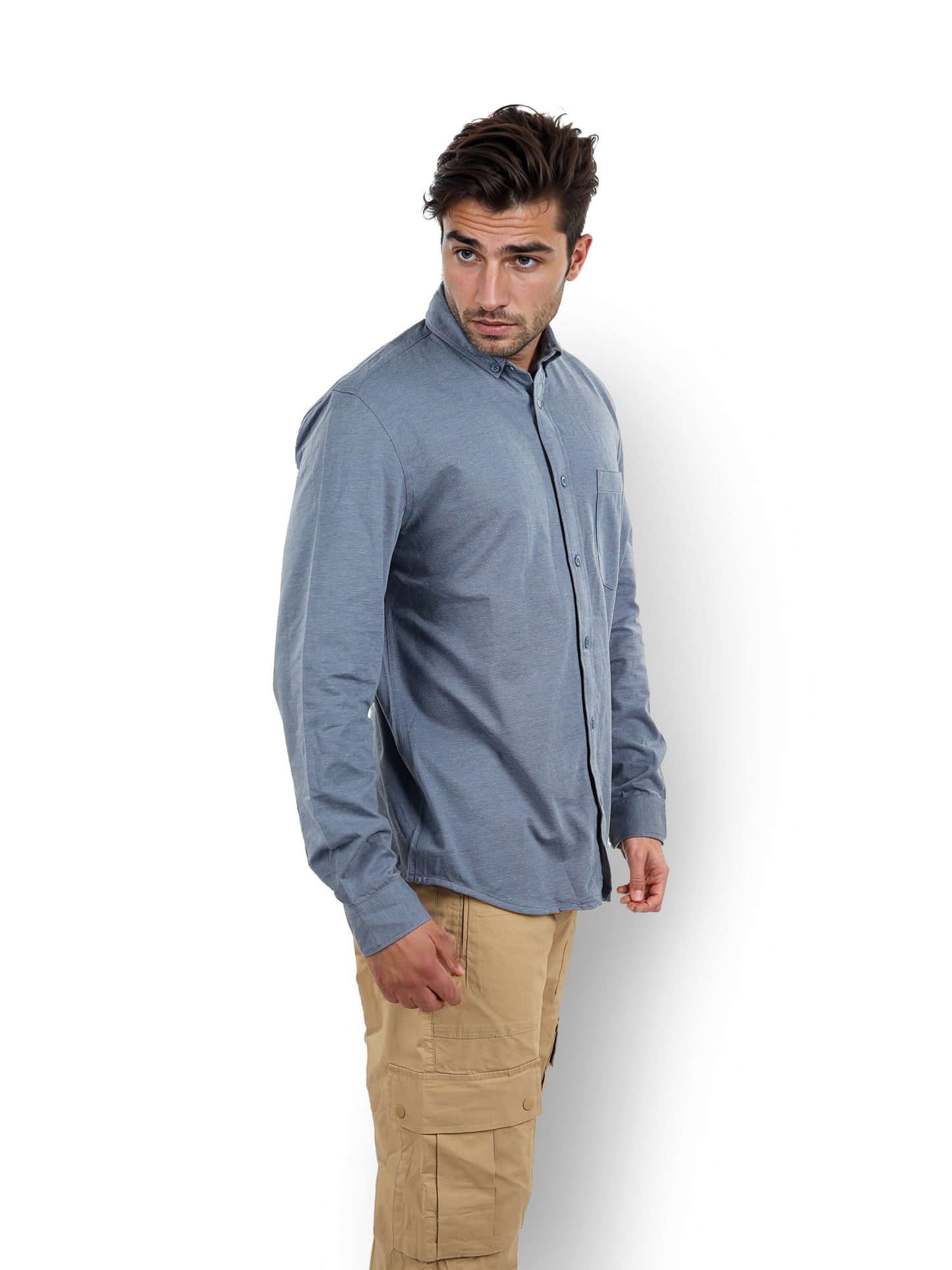 Celio* Solid Regular Fit Cotton Blue Shirt