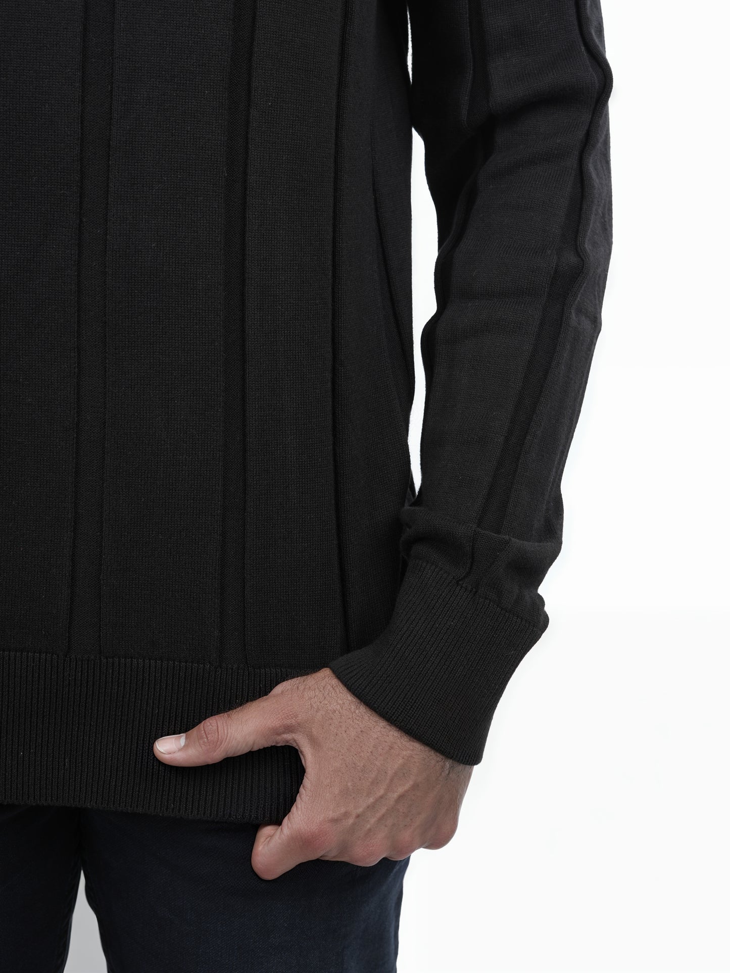 Celio* Striped Regular Fit Cotton Black Sweater