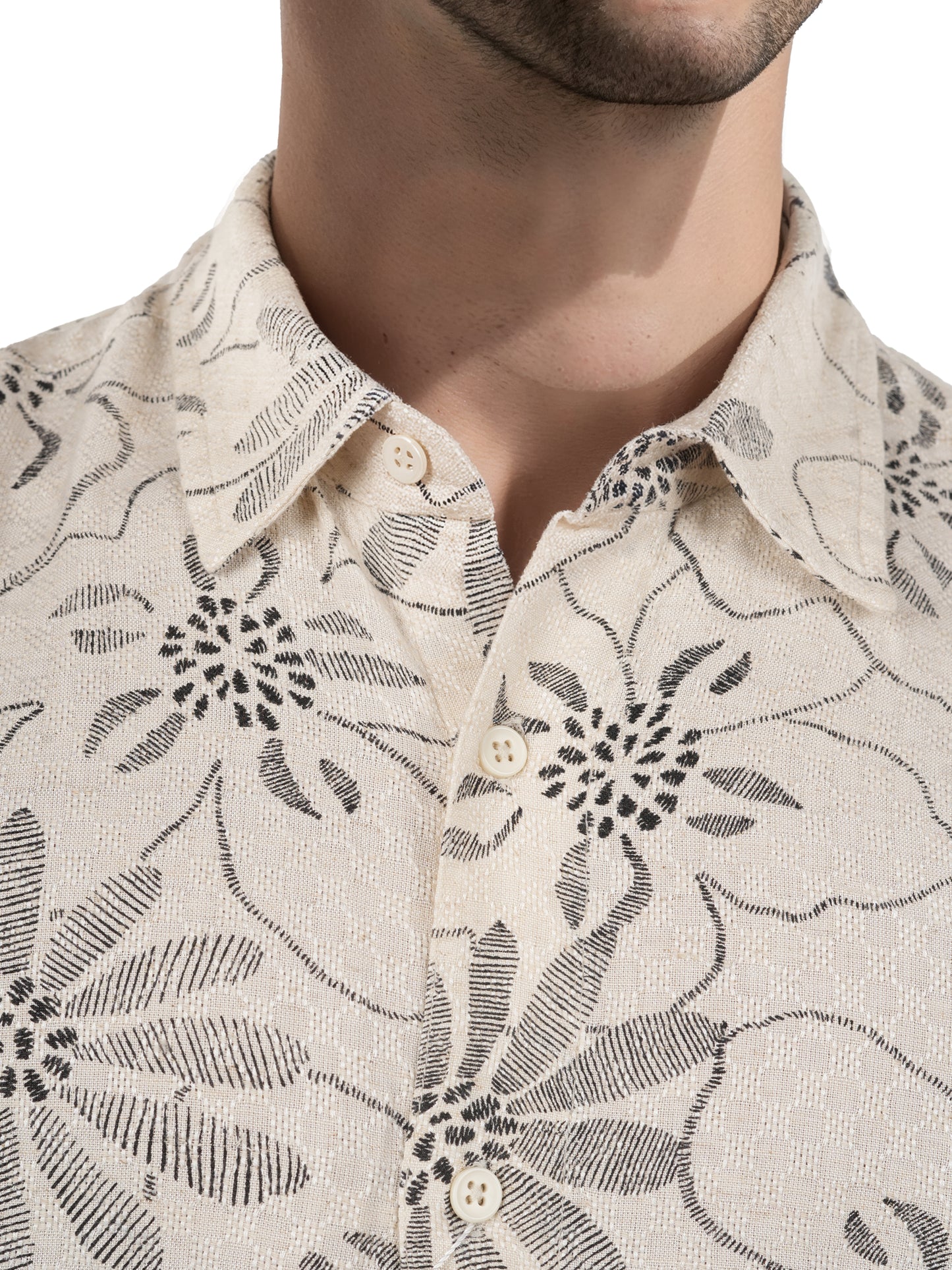 Celio* Printed Regular Fit Cotton Off White Shirt