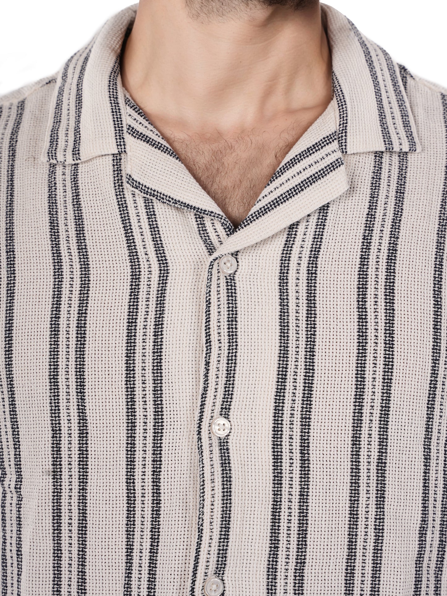 Celio* Striped Boxy Fit Cotton White Shirt