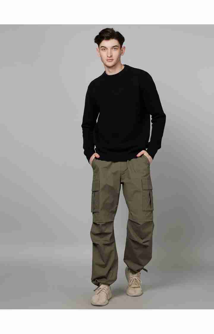 Celio* Cotton-Blend Straight Fit Dark Olive Trouser