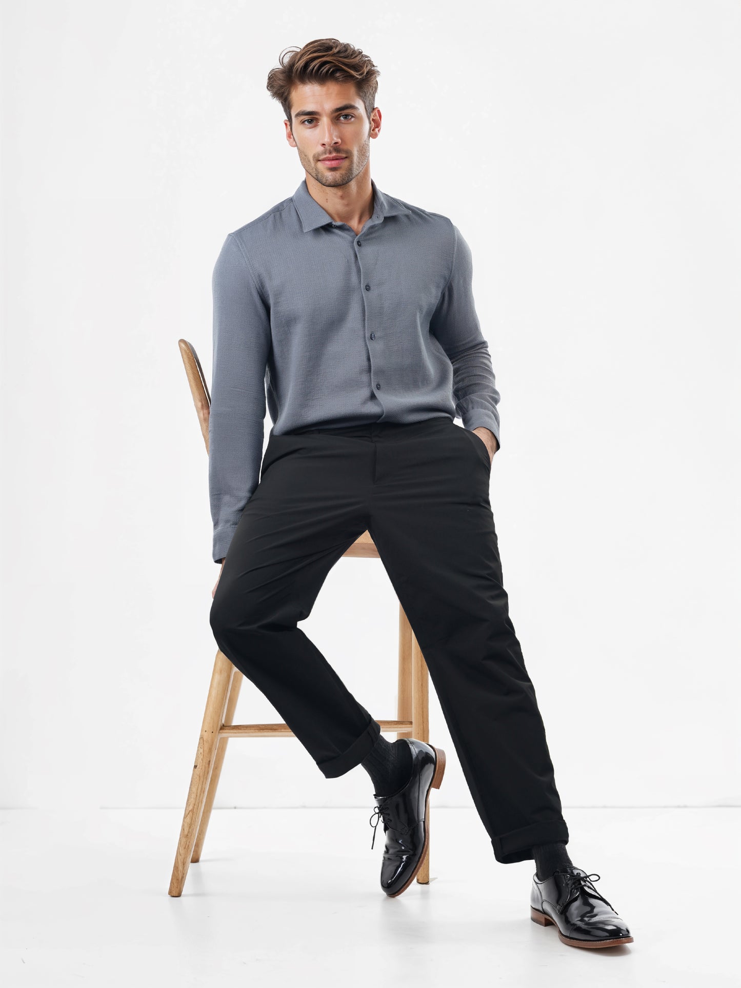 Celio* Polyester Regular Fit Black Trouser