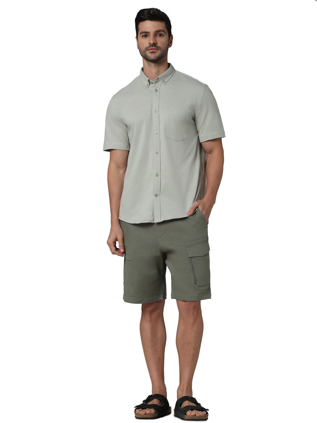Celio* Solid Regular Fit Cotton Green Shirt