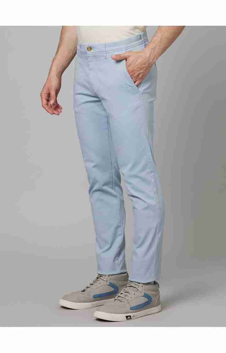 Celio* Cotton-Blend Slim Fit Light Blue Trouser