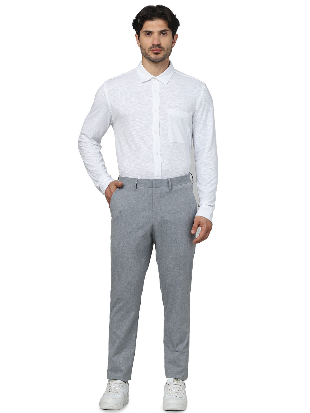 Celio* Formal Polyester Slim Fit Grey Trouser