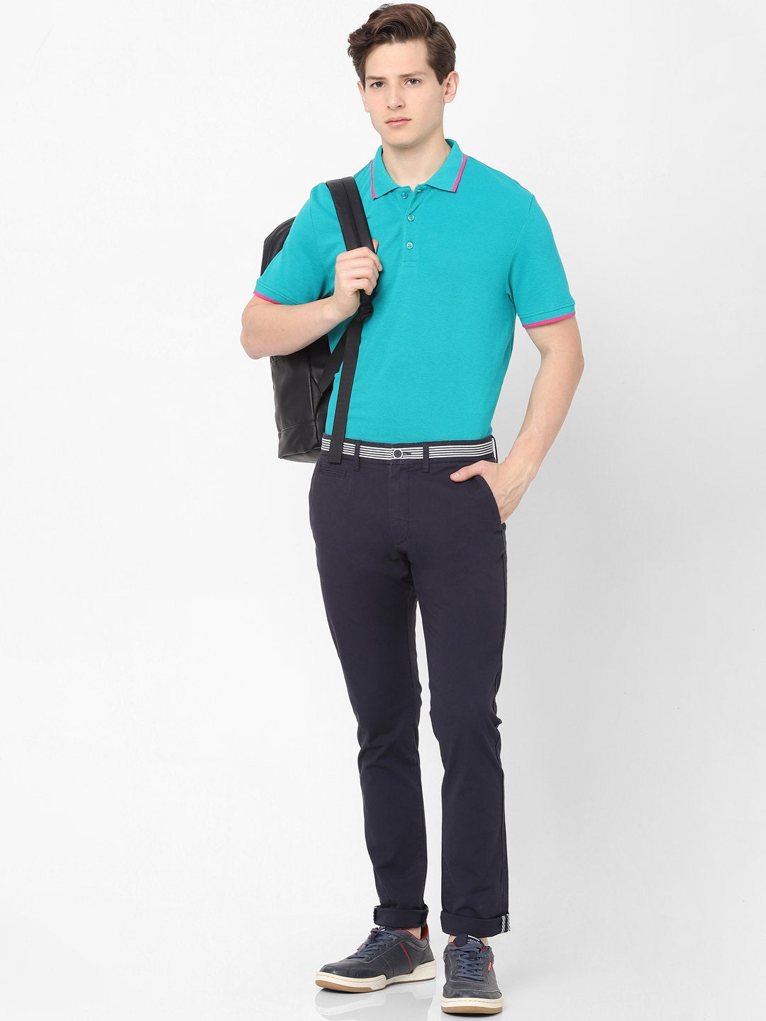 Celio* Men Blue Solid Slim Fit Cotton Trousers