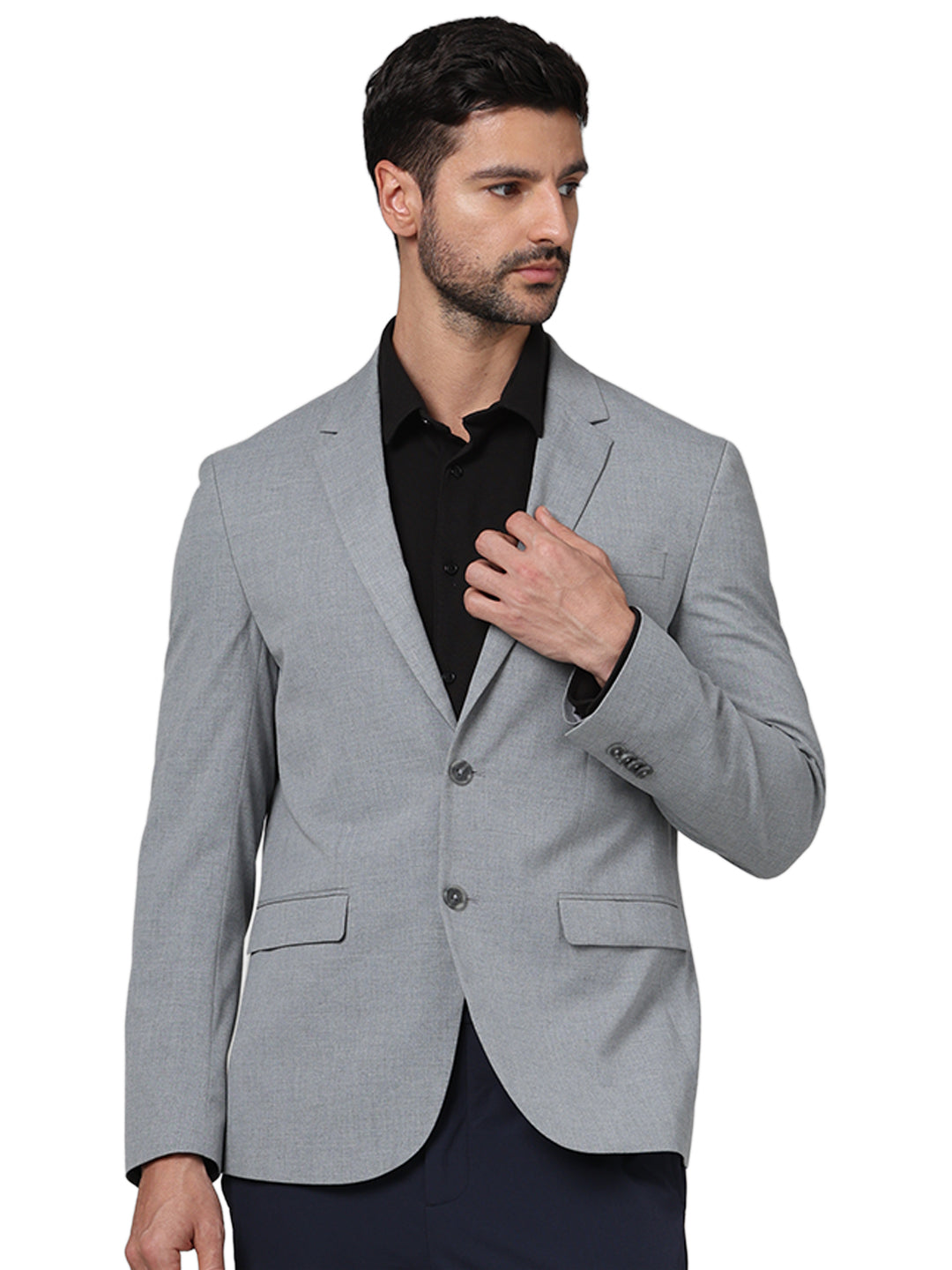 Shop Grey Polyester Solid Slim Fit Blazer For Men Online Celio
