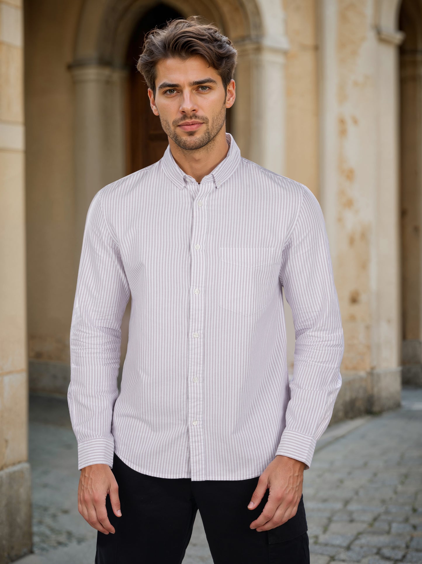 Celio* Striped Regular Fit Cotton Purple Shirt