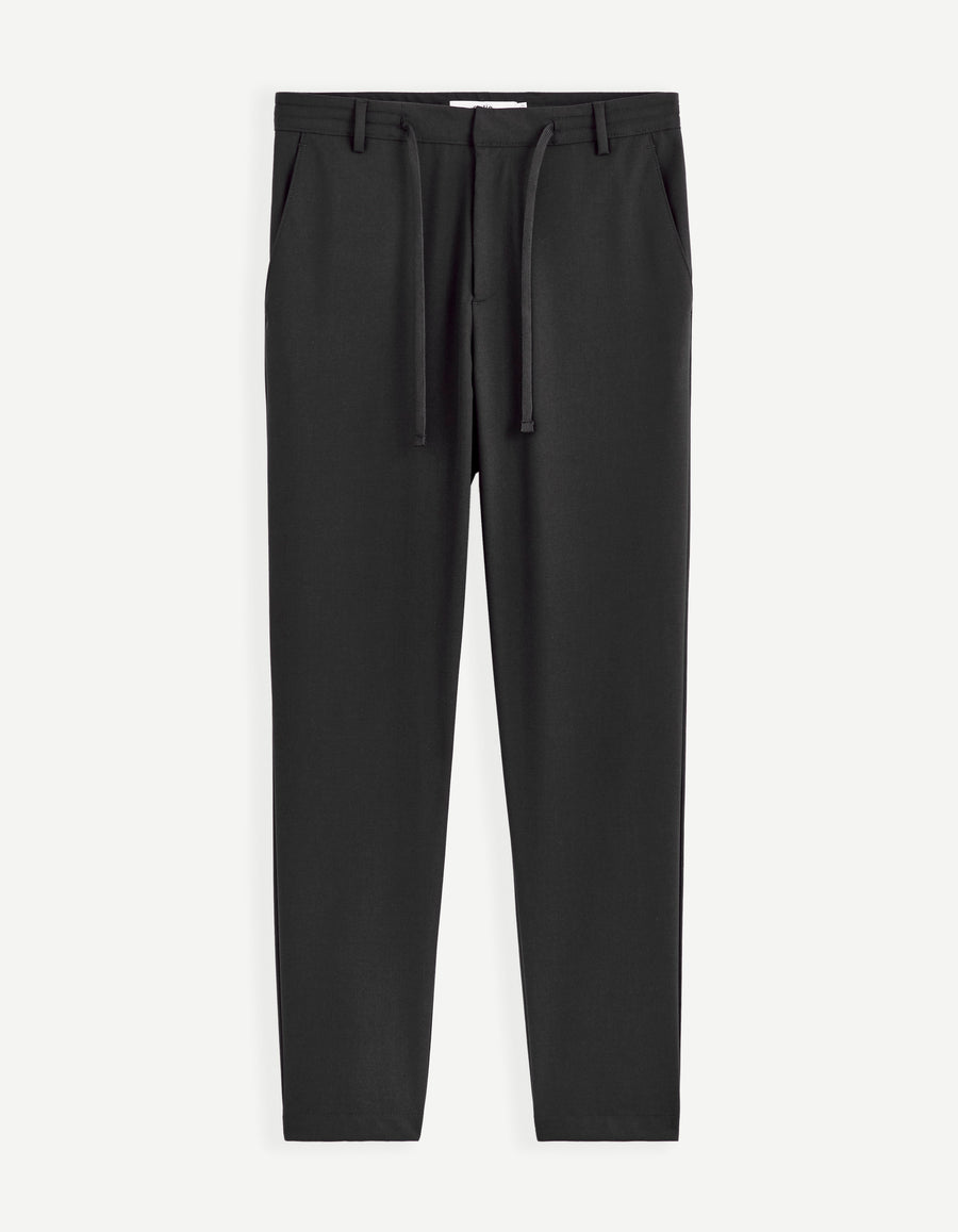 Slim Fit Polyester Trousers - Black