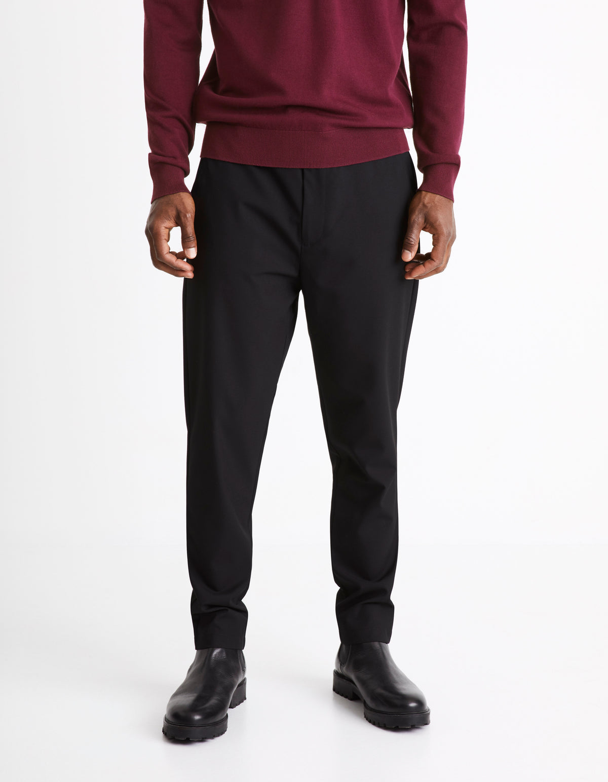 Slim Fit Polyester Trousers - Black