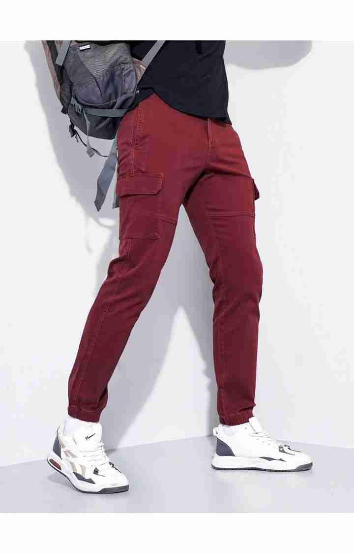 Celio* Cotton-Poly-Blend Slim Fit Maroon Trouser