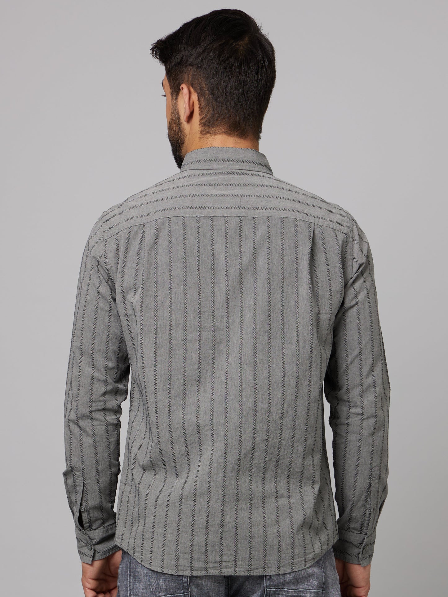 Celio* Men Blue Striped Regular Fit Cotton Shirts