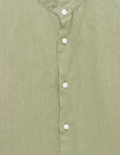 Regular Fit 100% Linen Solid Mao Collar Shirts - Khaki