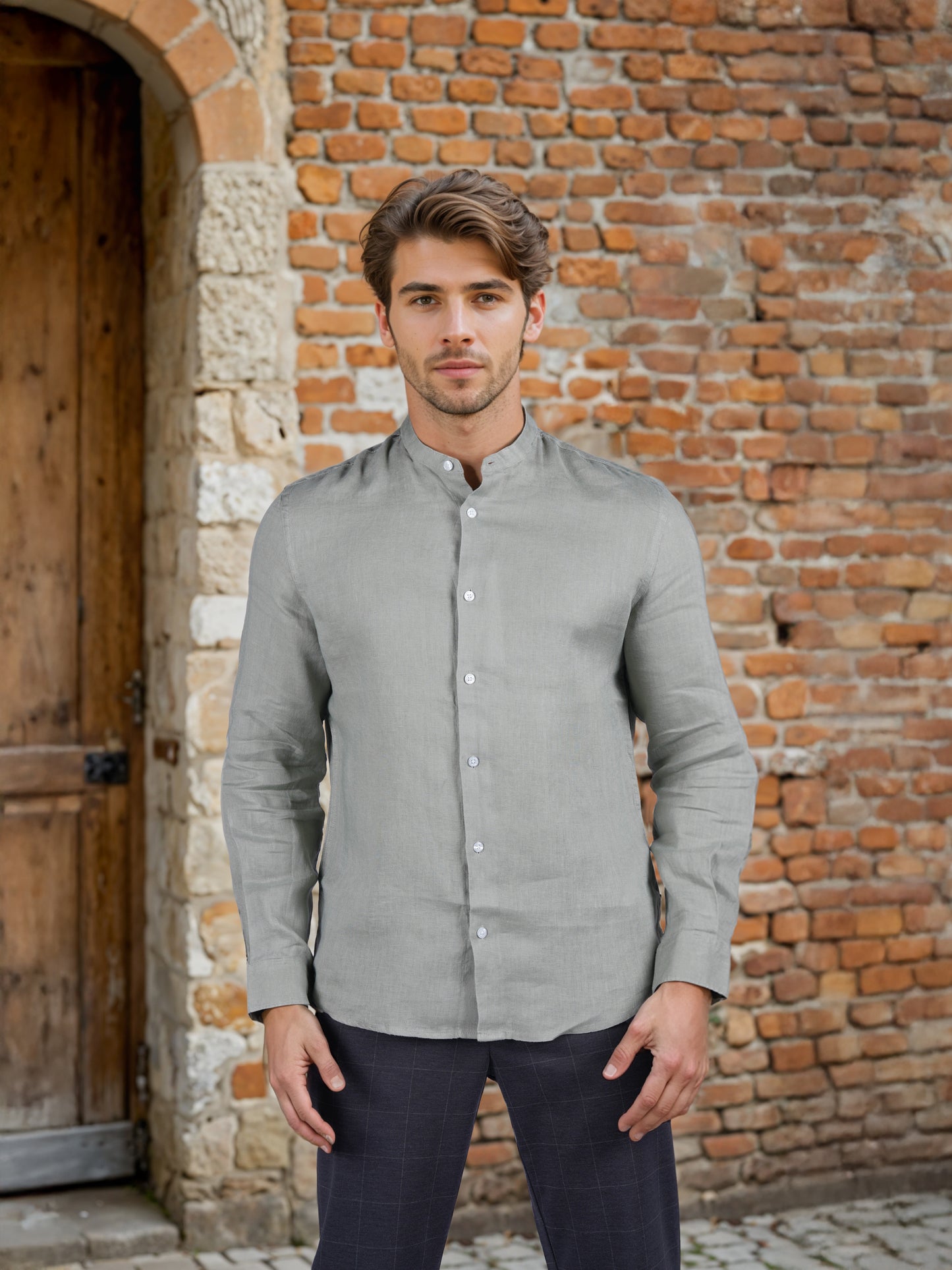 Celio* Solid Regular Fit Linen Green Shirt