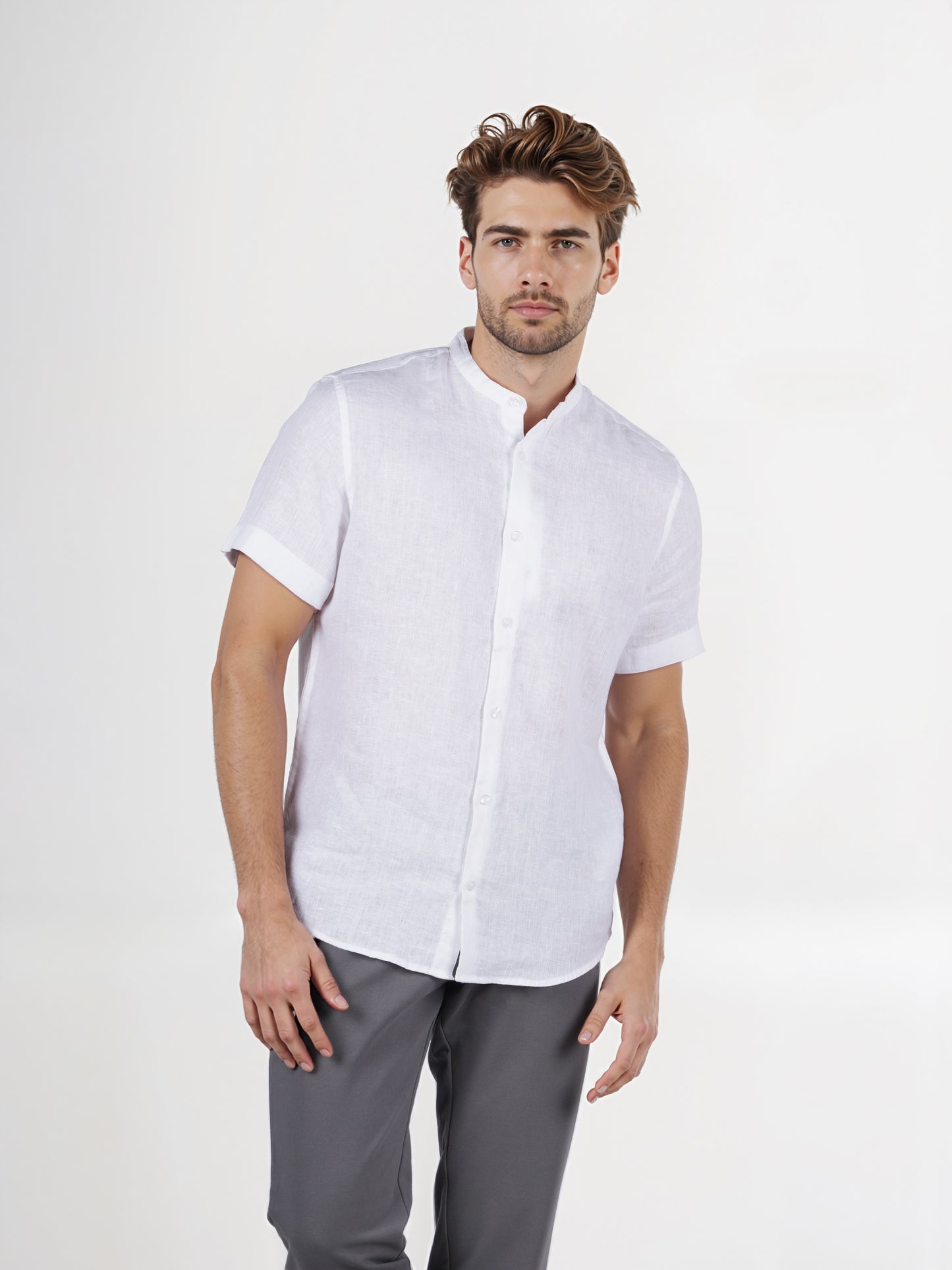 Celio* Solid Regular Fit Linen Off-White Shirt