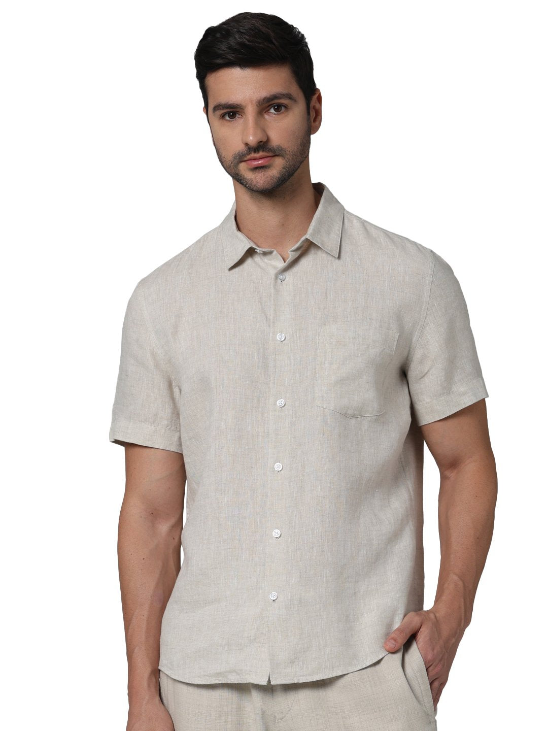 Celio* Men Off White Solid Regular Fit Linen Shirts