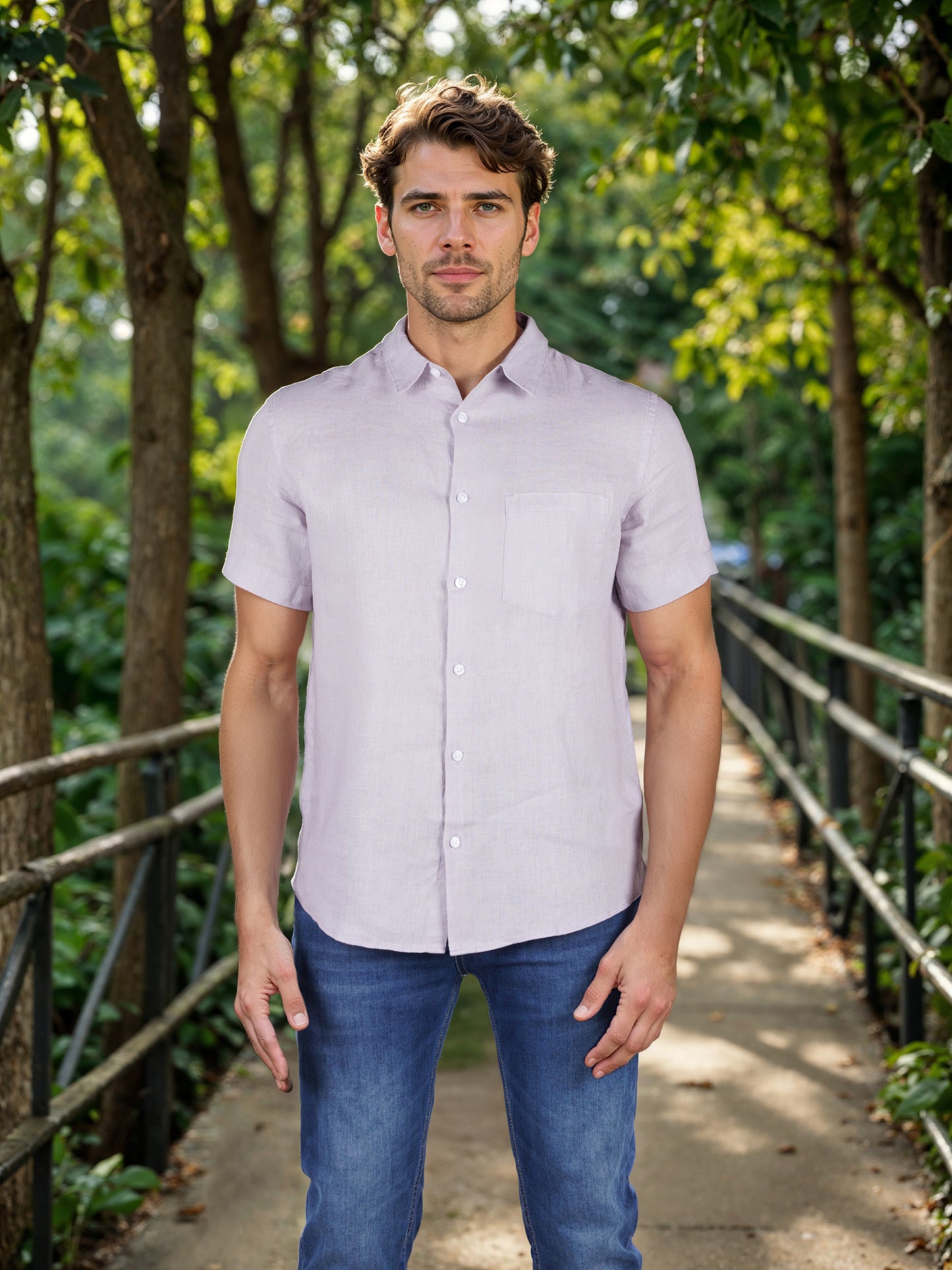 Celio* Solid Regular Fit Linen Purple Shirt