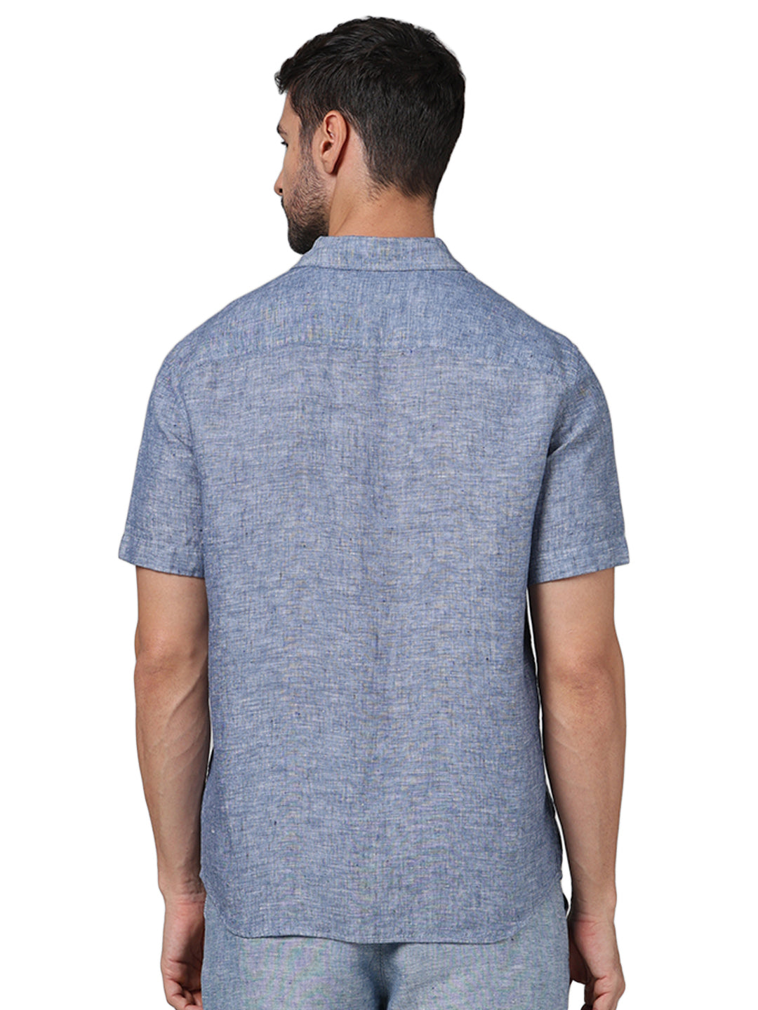 Celio* Solid Regular Fit Linen Blue Shirt
