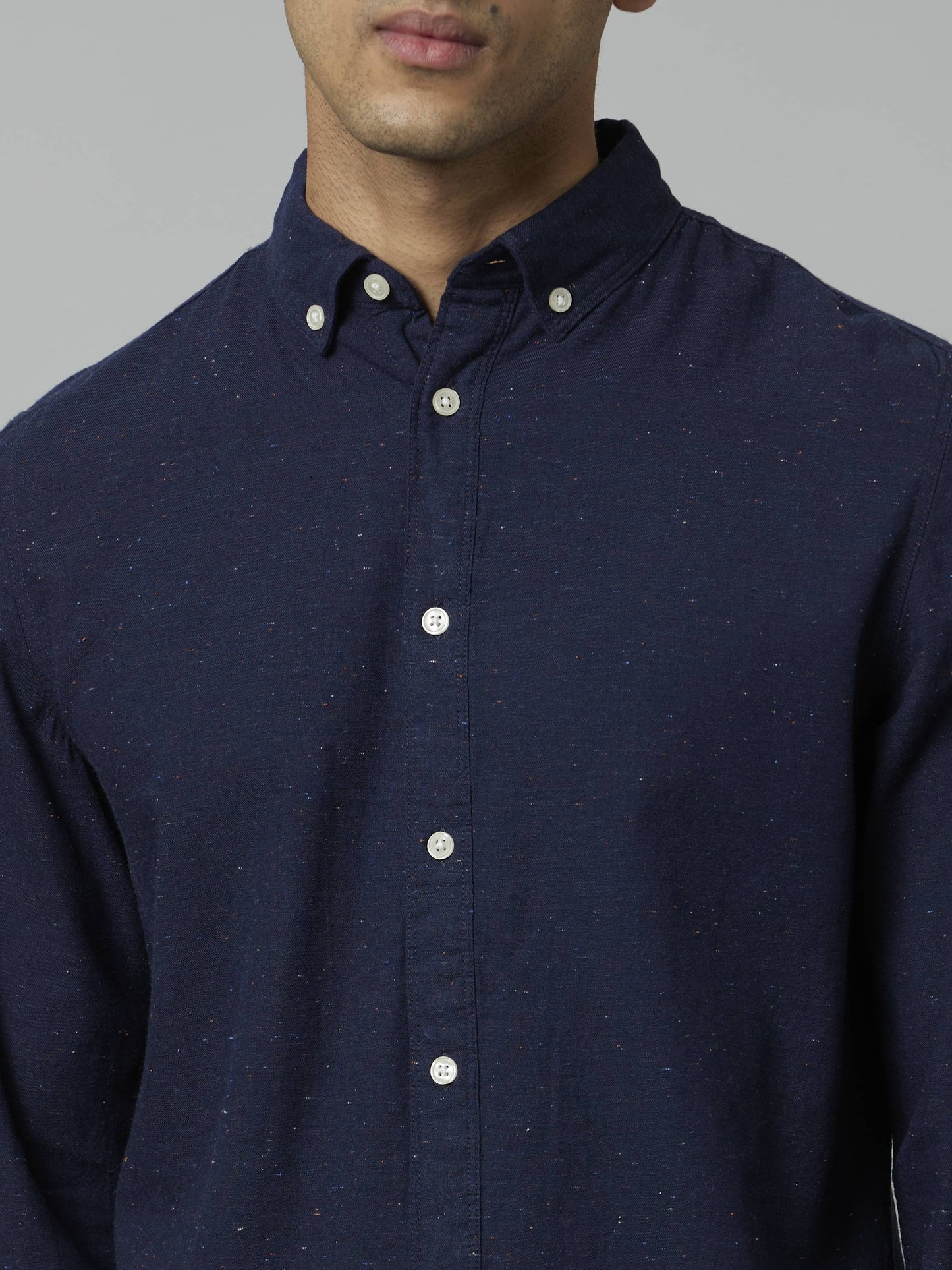 Celio Men Navy Blue Solid Regular Fit Cotton Shirts