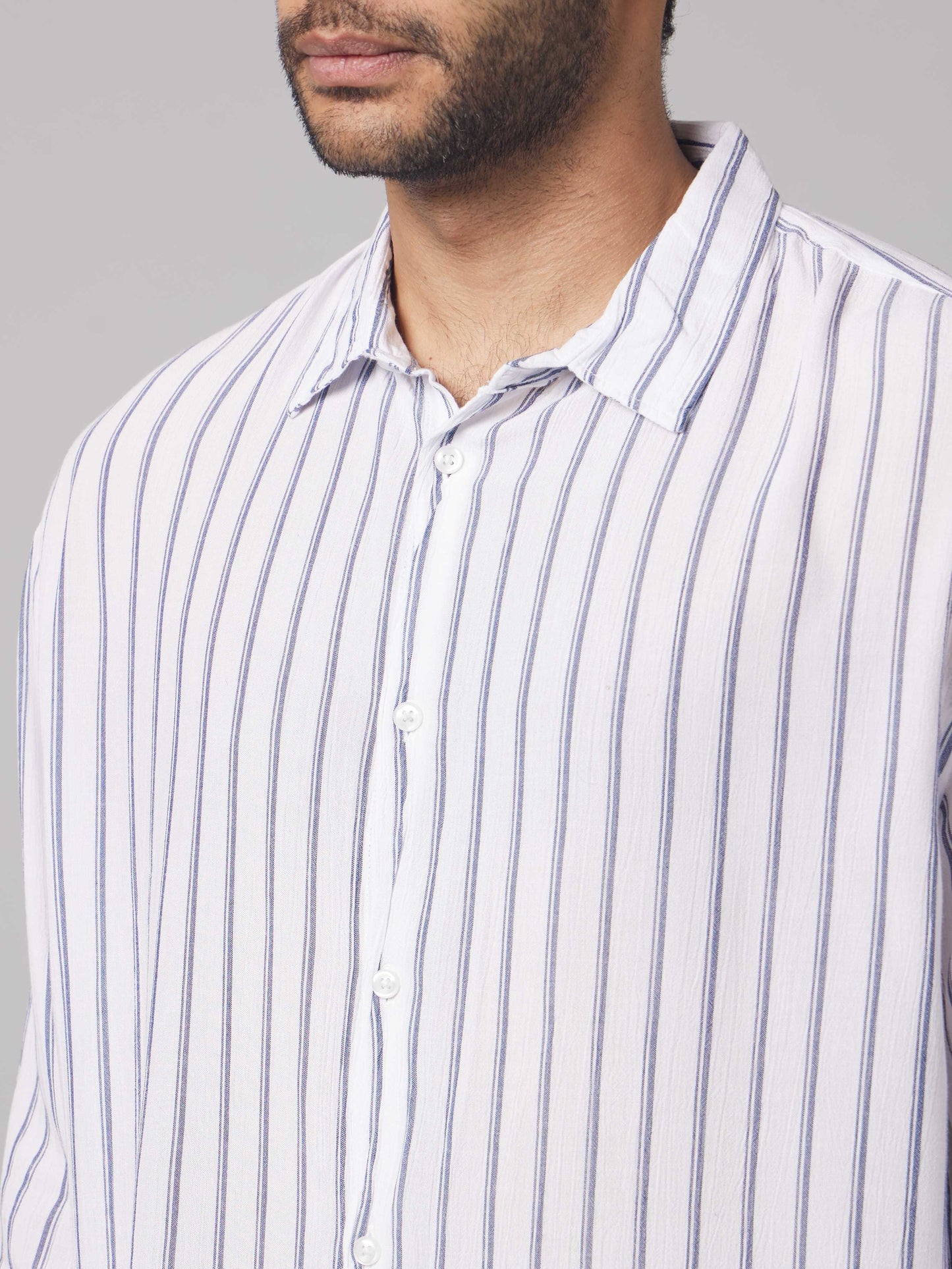 Celio Men White Striped Regular Fit Viscose Shirts
