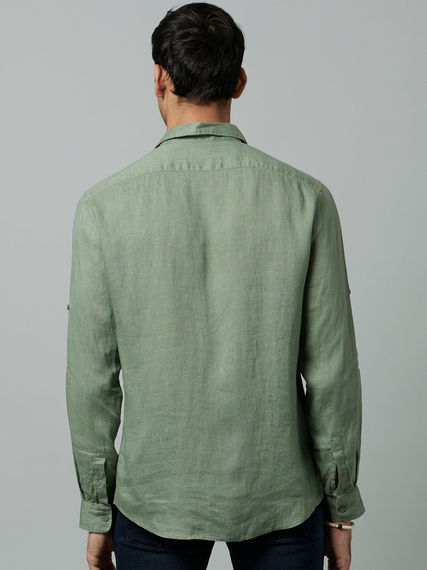 Celio Men Olive Solid Regular Fit Linen Shirts