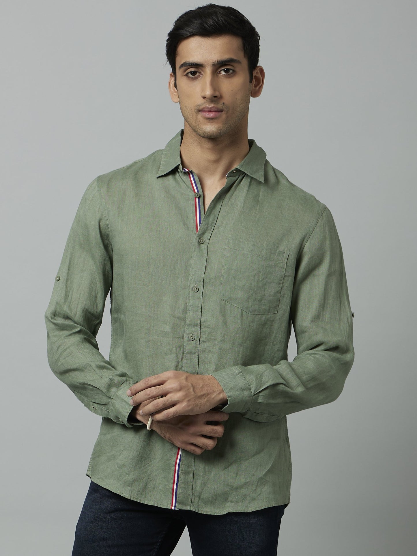 Celio* Men Green Solid Regular Fit Linen Shirts