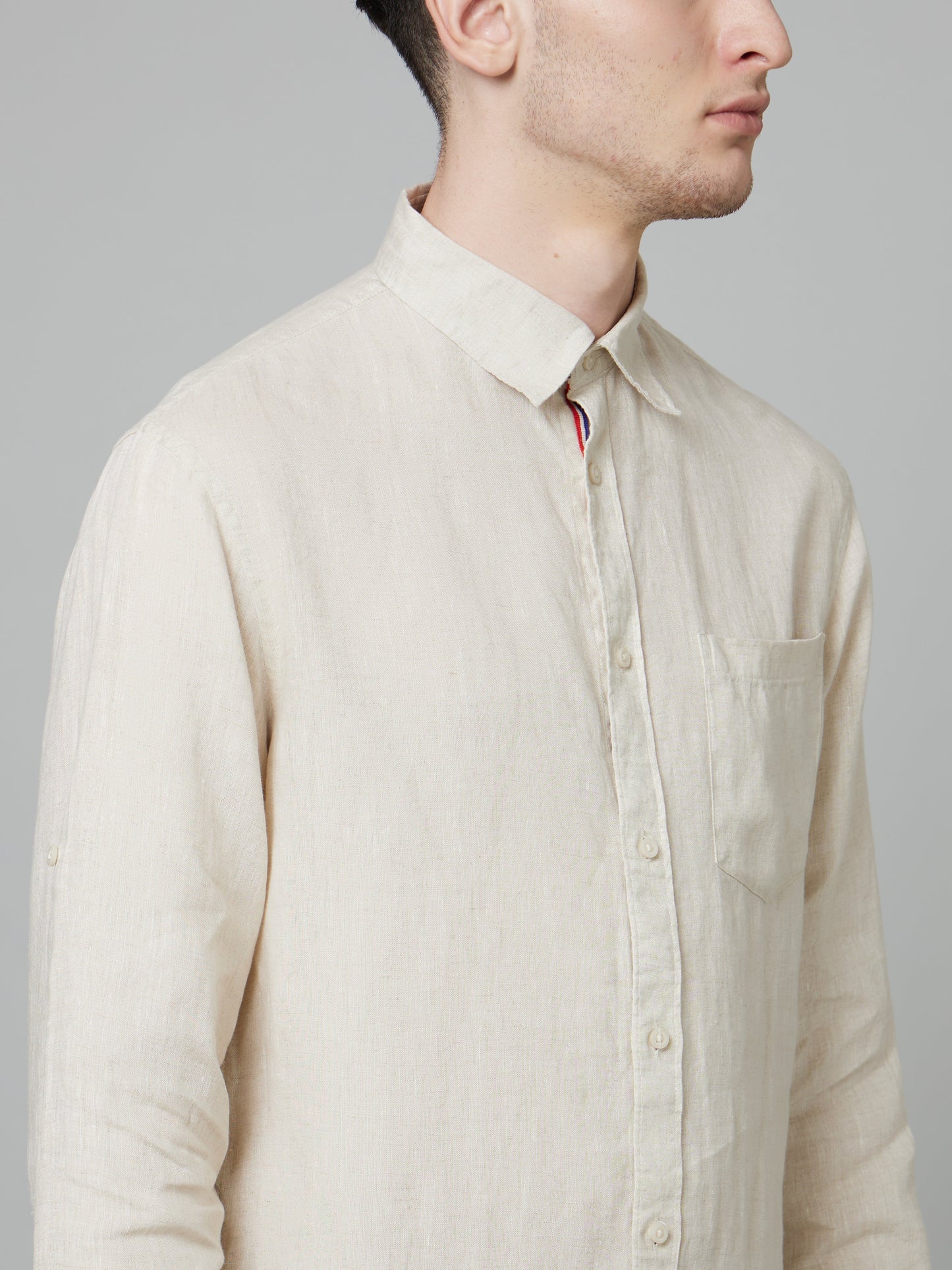 Celio* Men Beige Solid Regular Fit Linen Shirts