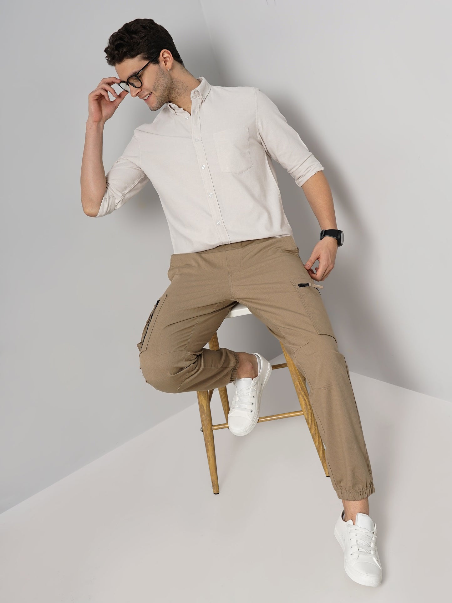 Celio* Solid Regular Fit Cotton Beige Shirt