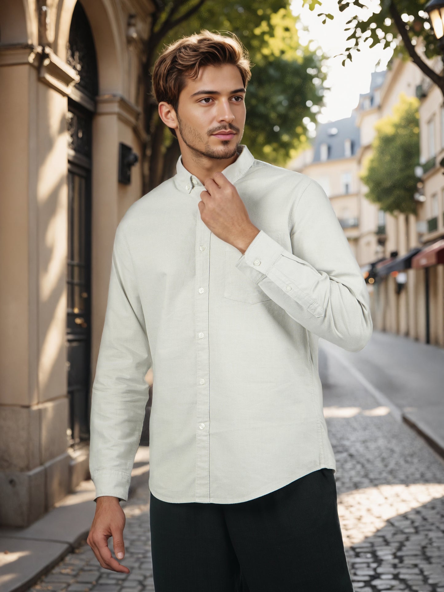 Celio* Men Cream Solid Regular Fit Cotton Shirts